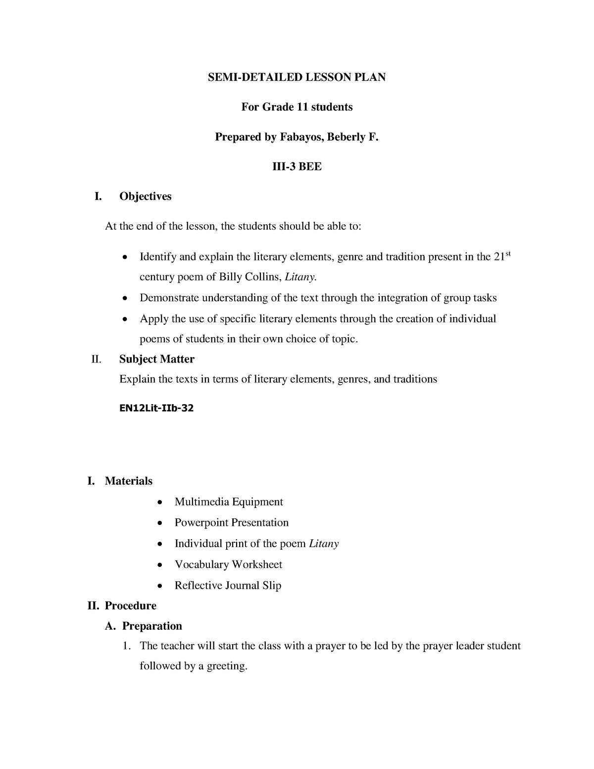 SEMI Detailed Lesson PLAN For Grade 11 s - SEMI-DETAILED LESSON PLAN ...