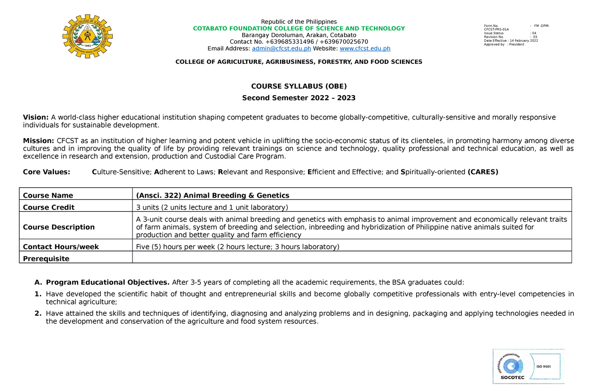 Obe Animal Breeding and Genetics New Temp COTABATO FOUNDATION