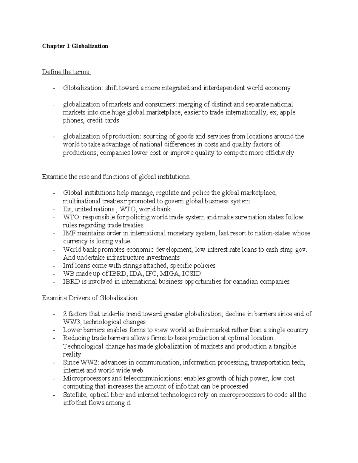 Lecture 1 - notes - Chapter 1 Globalization Define the terms ...
