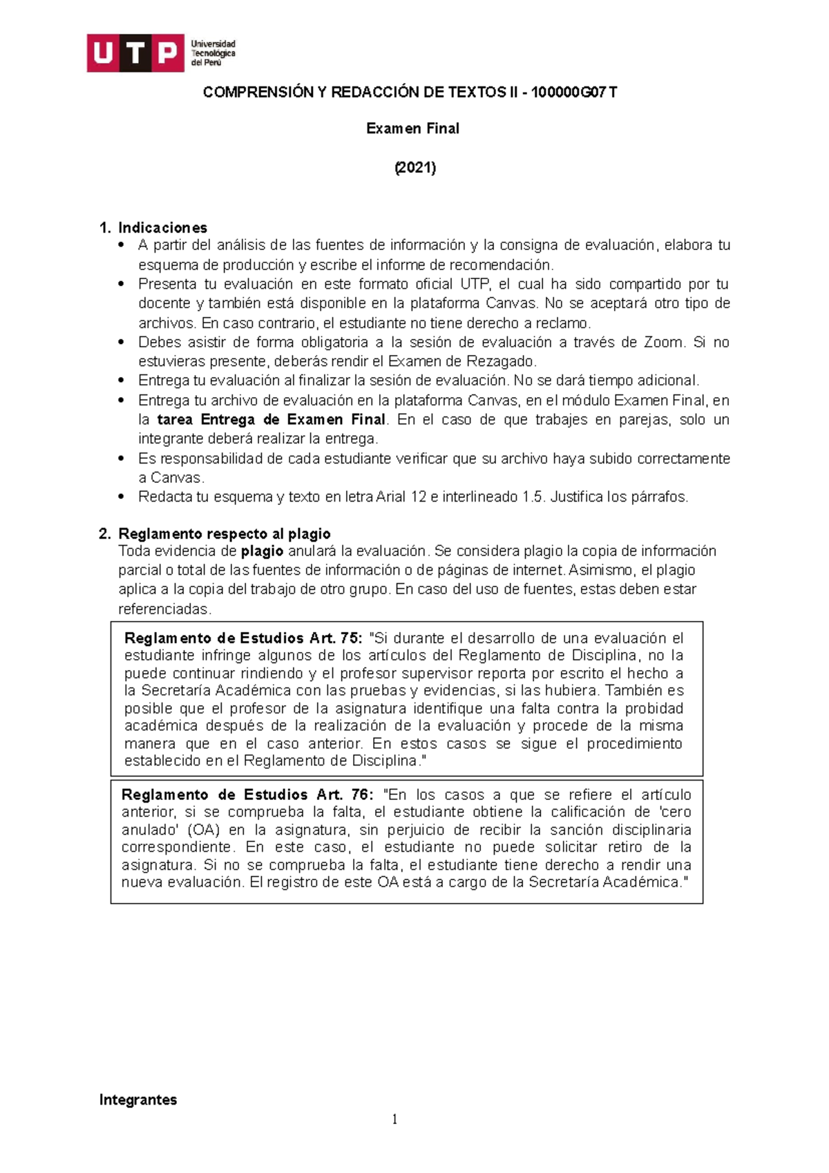 Examen Final - COMPRENSIÓN Y REDACCIÓN DE TEXTOS II - 100000G07T Examen ...