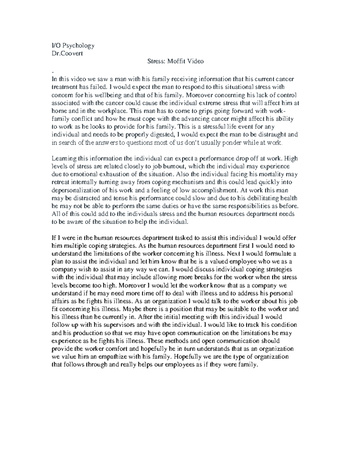 Industrial Psychology Module Job Stress Moffit I/O Psychology Dr