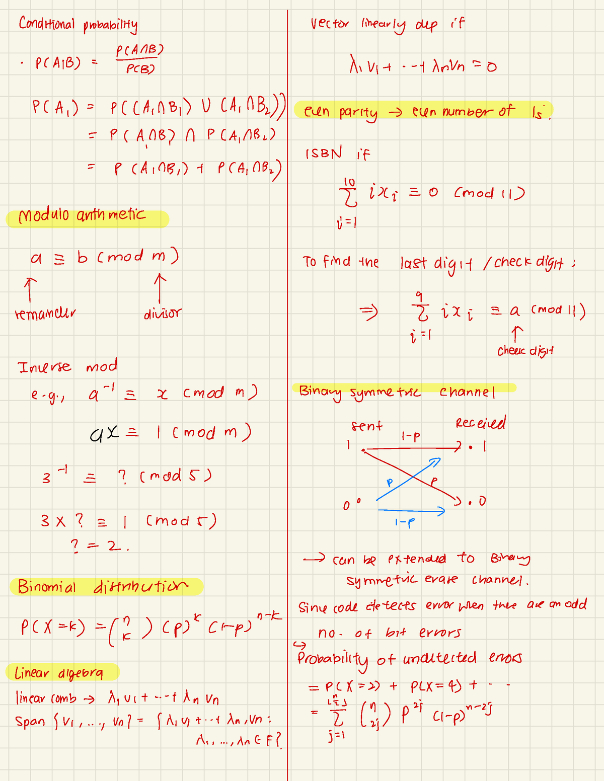 Overall Notes q - Conditional probability vector linearly dep if ...