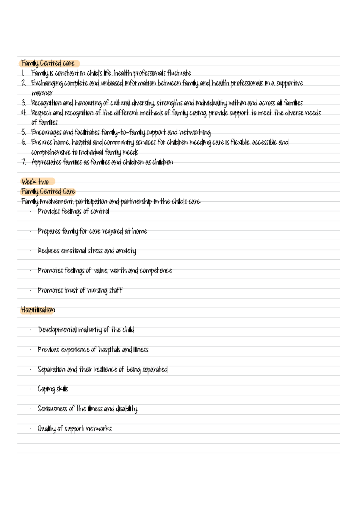 Week 2 - Week 2 - Family Centred care Family is constant in child’s ...