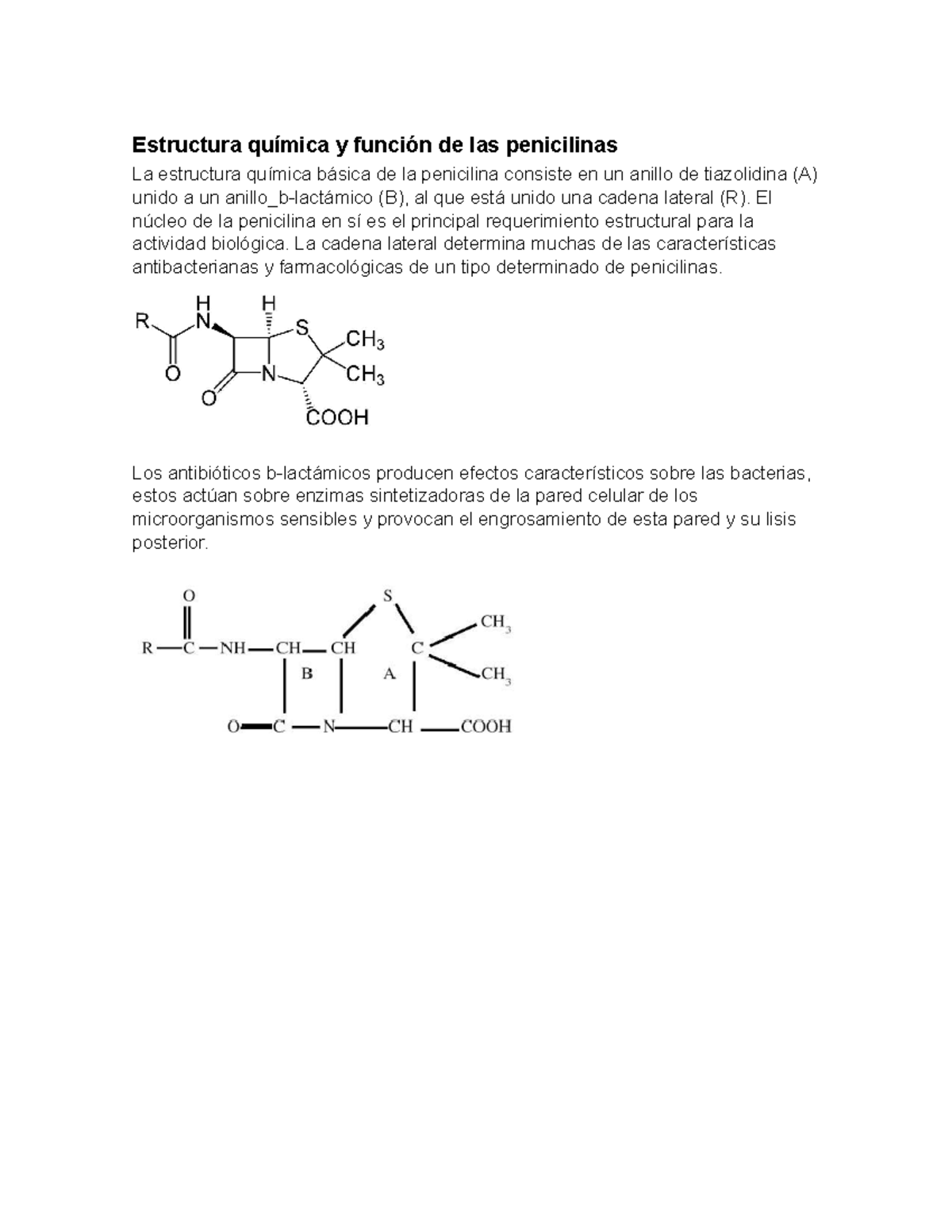 Estructura química y función de las penicilinas Estructura química y