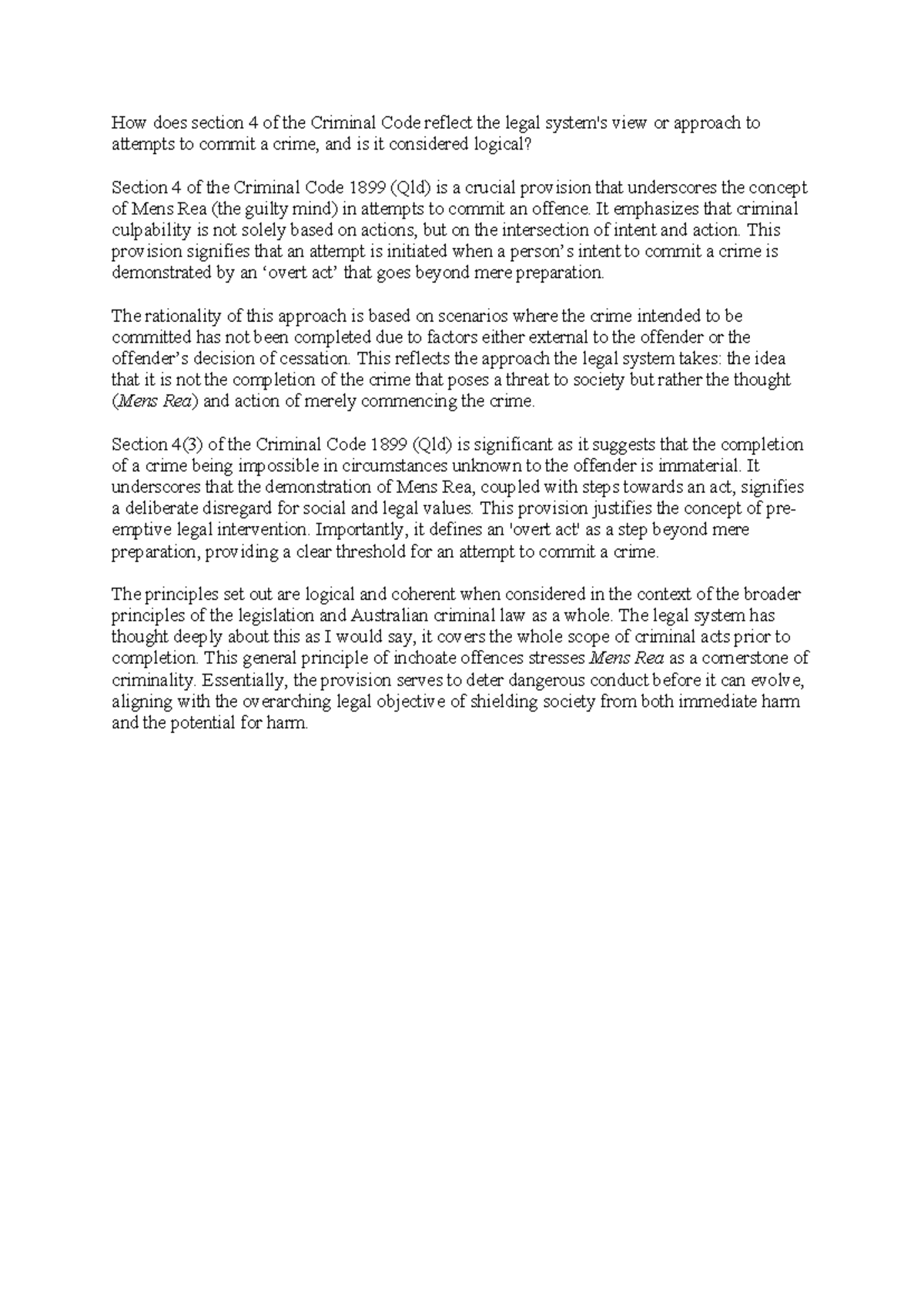 Critical Reflection - How does section 4 of the Criminal Code reflect ...
