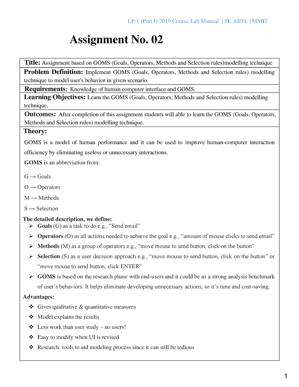 HCI LAB PR-02 - Assignment No. 02 Title: Assignment based on GOMS ...