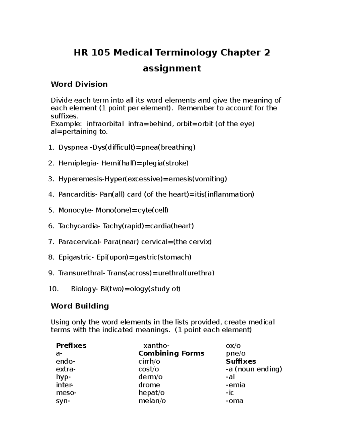 medical terminology chapter 2 assignment