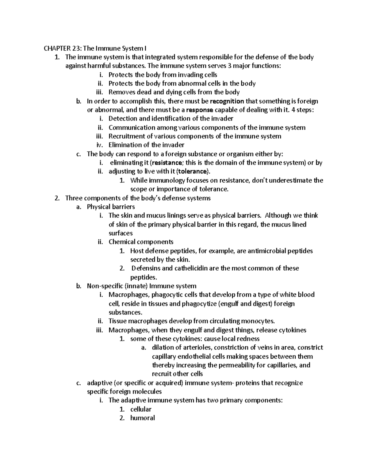 Chapter 23:24 notes - 23. The Immune System I. Leukocytes (white blood ...