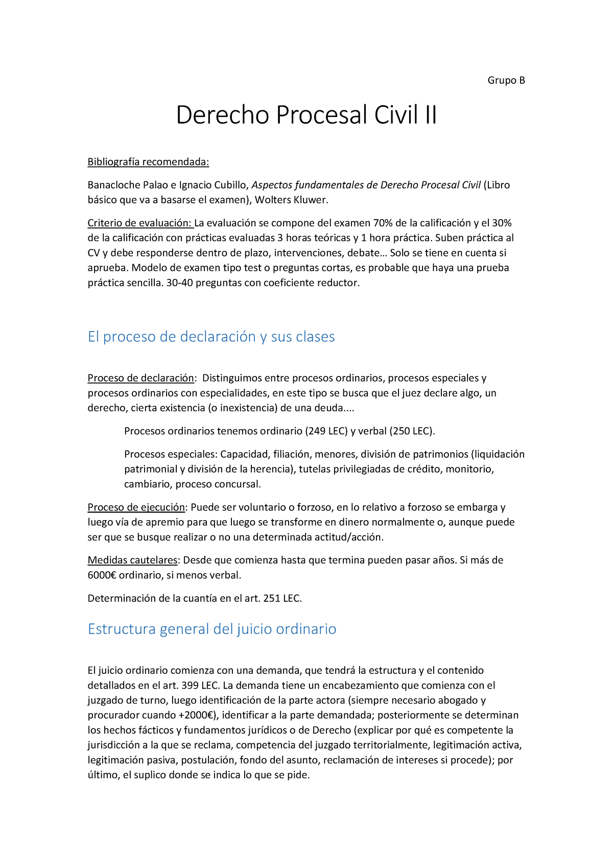 Derecho Procesal Civil II - Grupo B Derecho Procesal Civil II ...