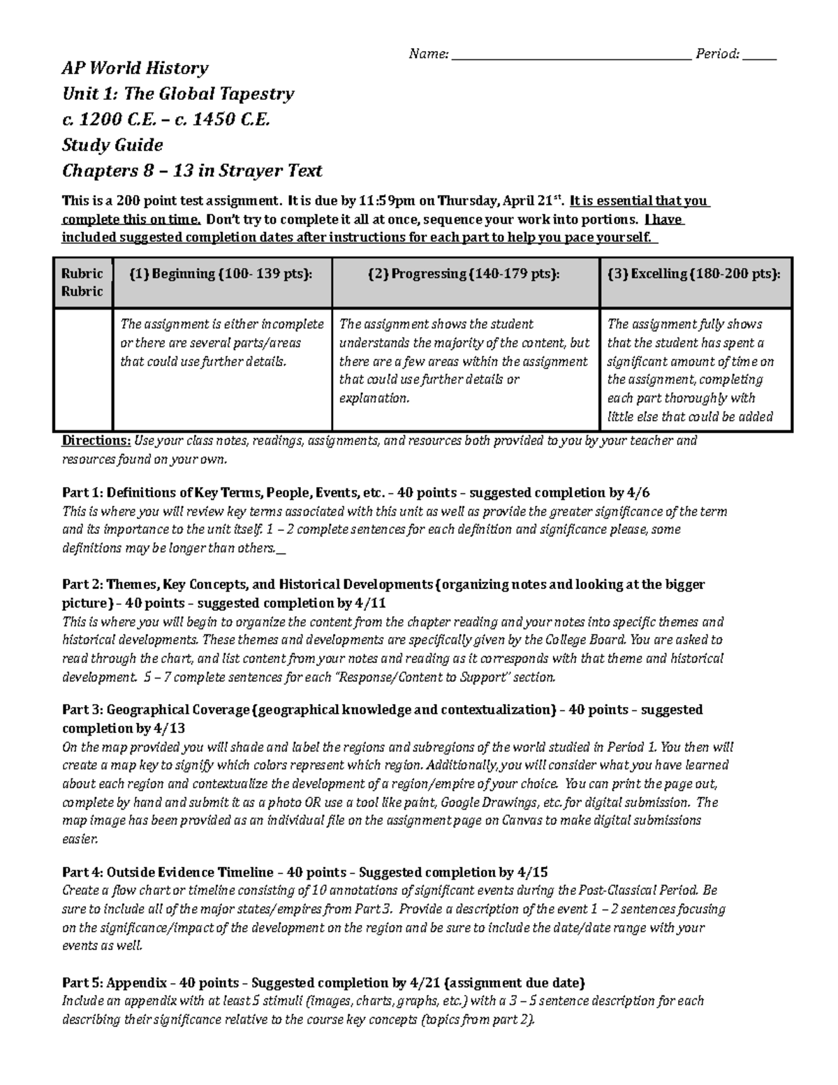 Unit 1 Review 21 22 - This is the assignment taht awhf is the cols - AP ...