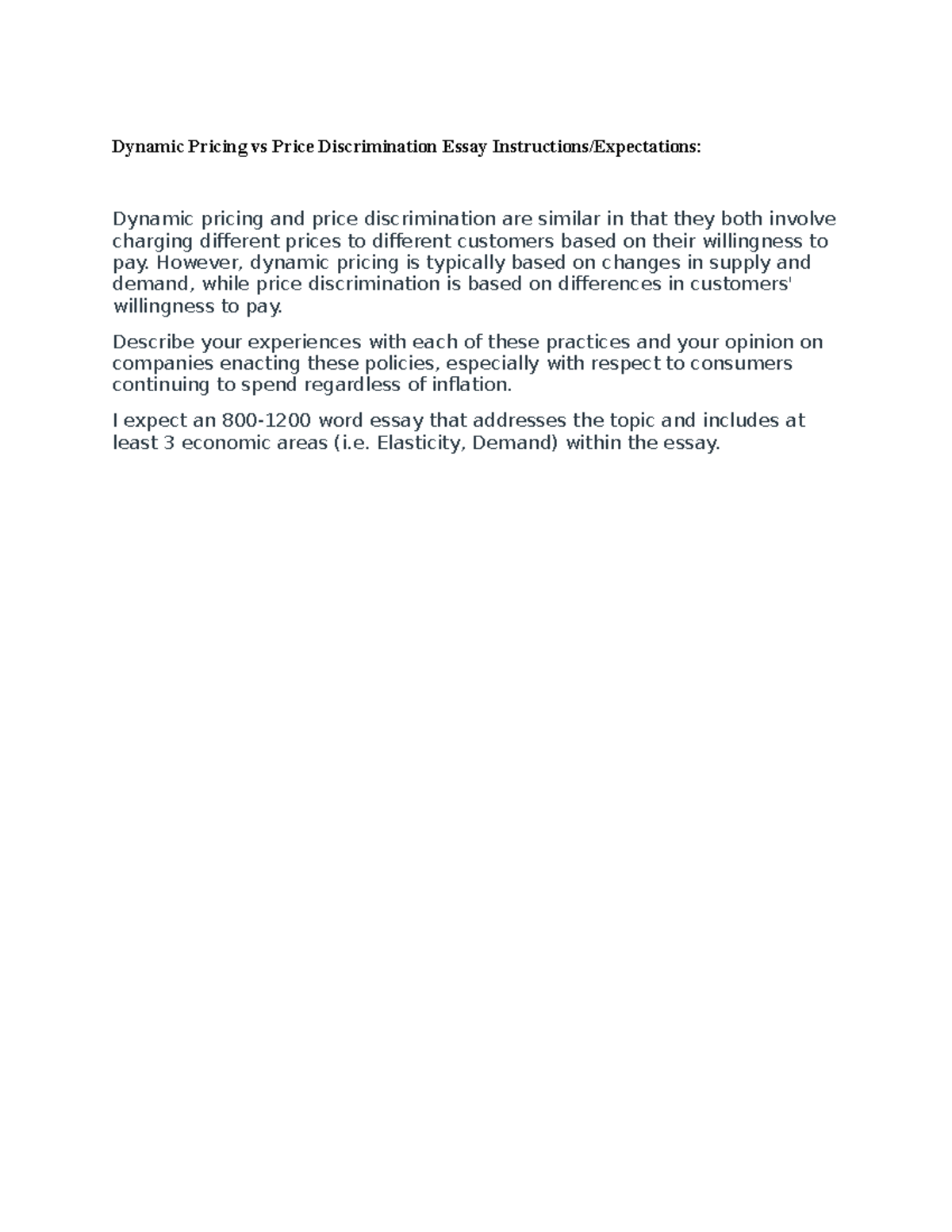 Dynamic Pricing vs Price Discrimination Essay Instructions - Dynamic ...