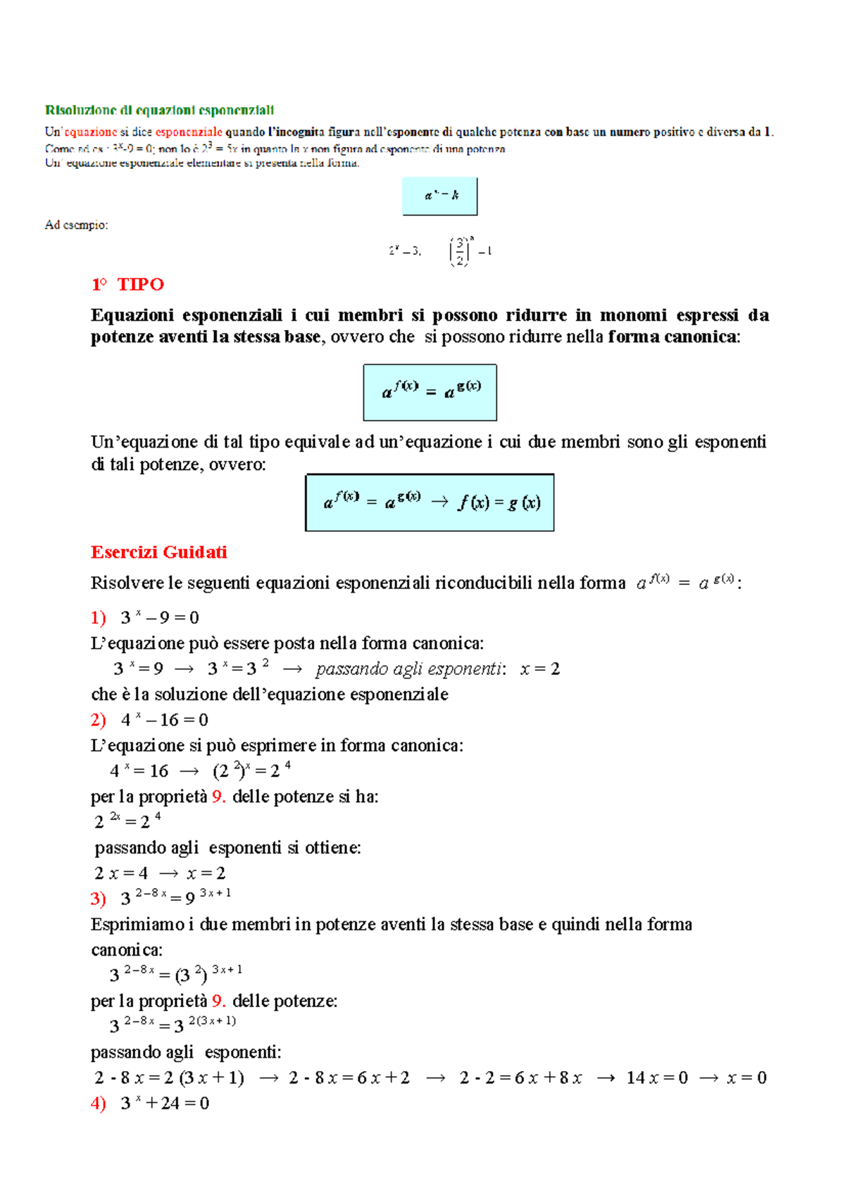 02 Equazioni Esponenziali - Delle Potenze Si Ha: 2 2 X = 2 4 Passando ...