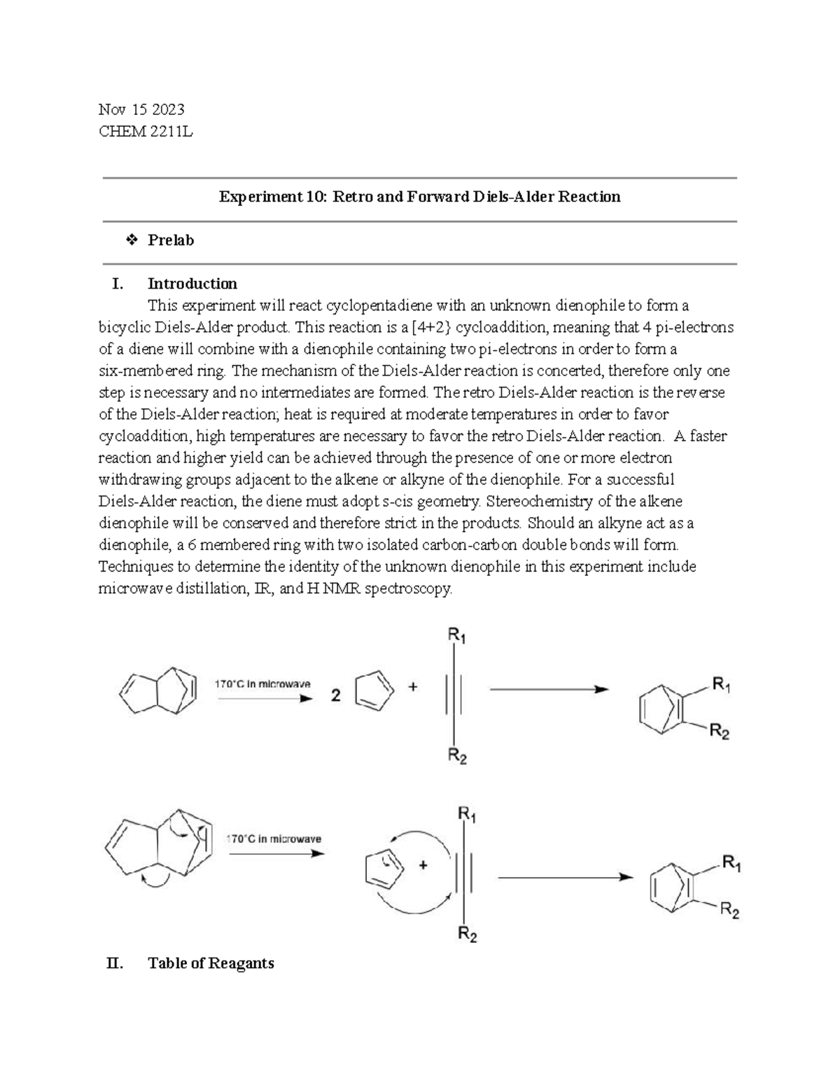 CHEM 2211L Exp. 10 Lab Report - Nov 15 2023 CHEM 2211L Experiment 10 ...