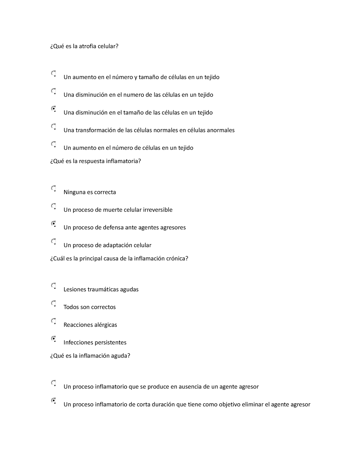 Banco De Preguntas Examen Patologia Parcial Qu Es La Atrofia Celular Un Aumento En El