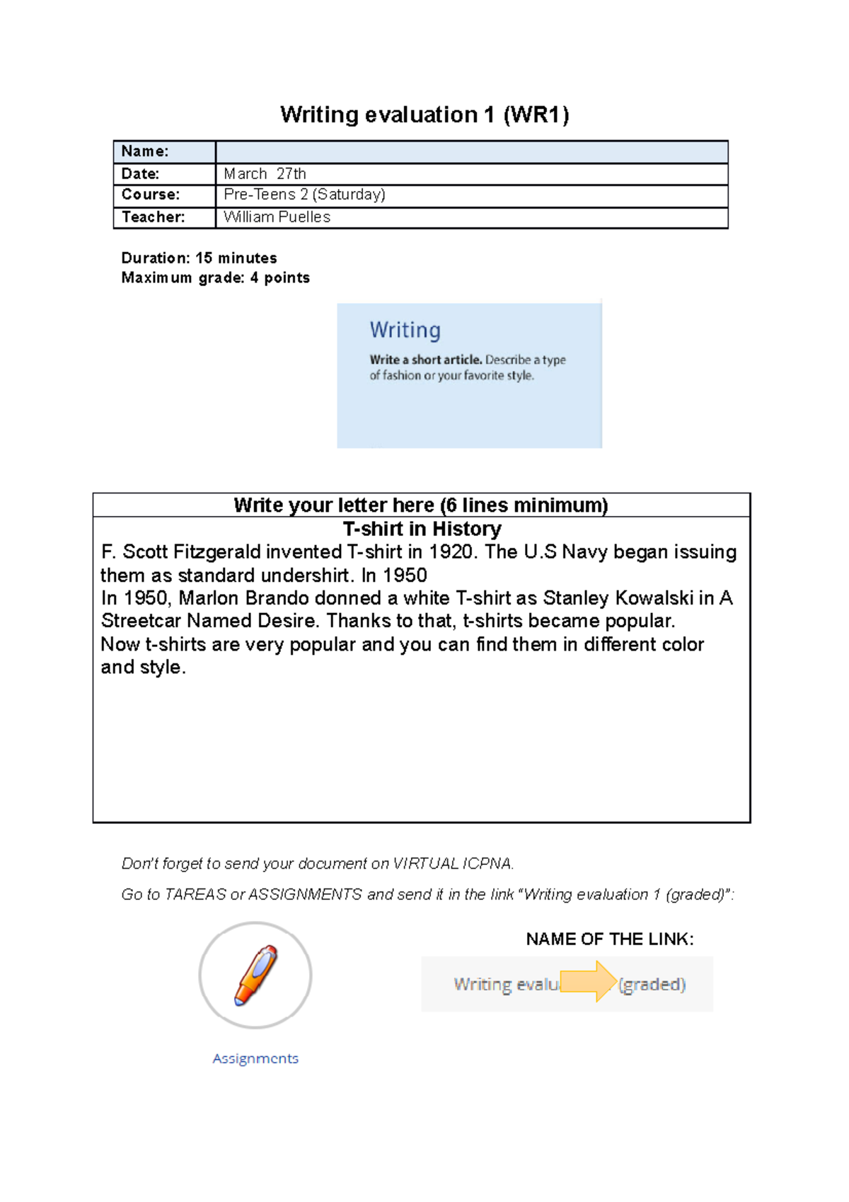 Writing-evaluation 1 Pre-Teens-2 Pierina Espinoza - Writing evaluation ...