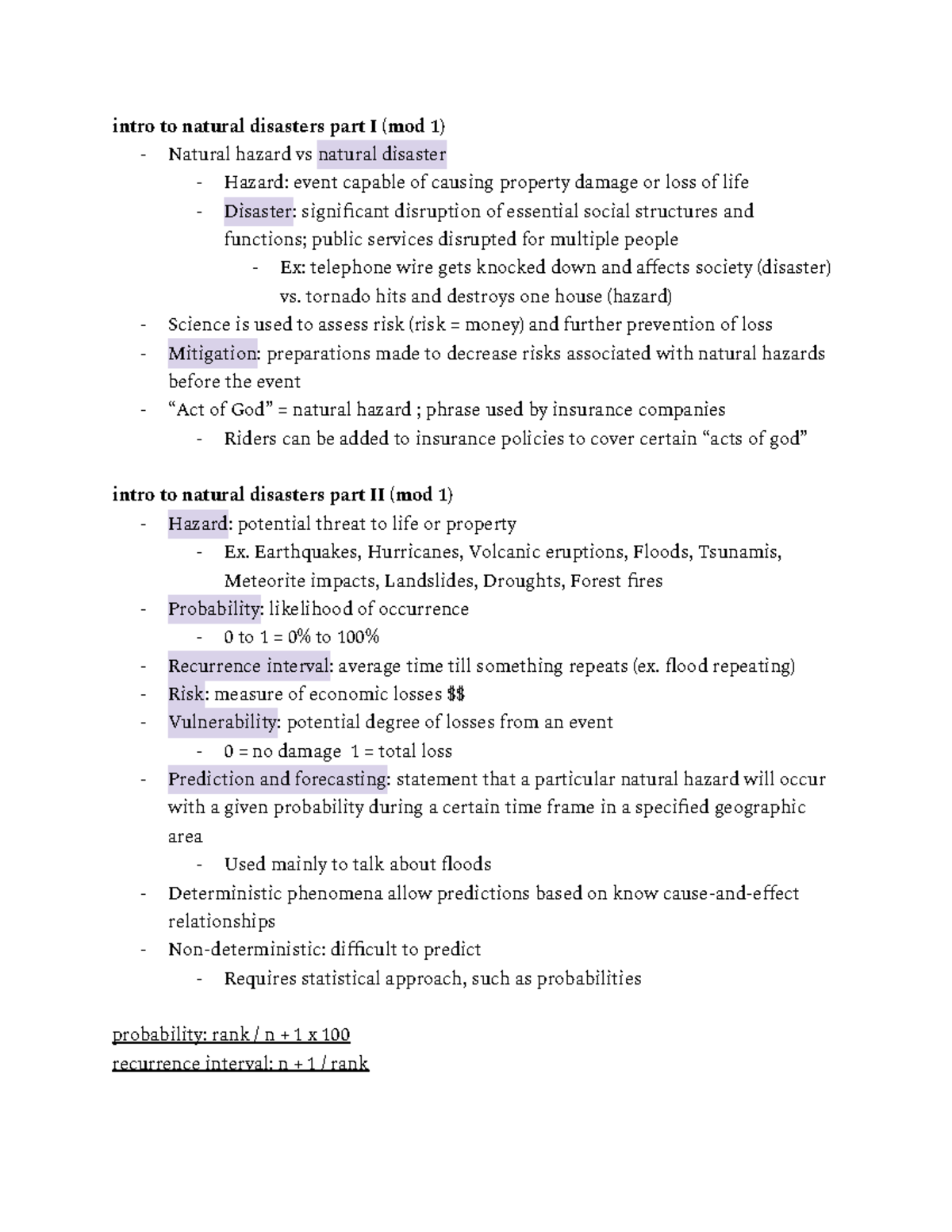 Natural Disasters Notes Modules 1-3 - intro to natural disasters part I ...