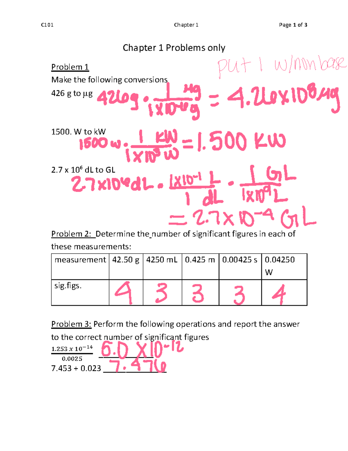 Chapter 1 Problems - C101 Chapter 1 Page 1 Of 3 Chapter 1 Problems Only ...