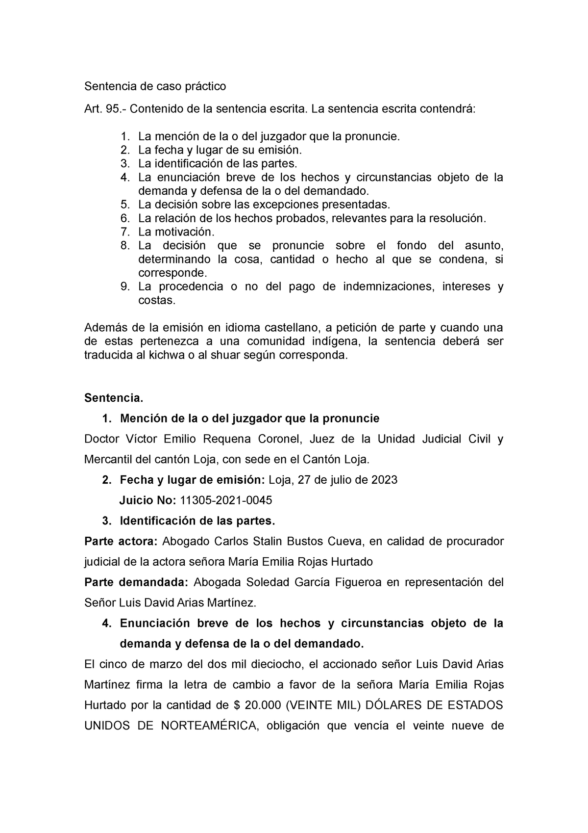 Sentencia caso práctico 1 Sentencia de caso práctico Art. 95