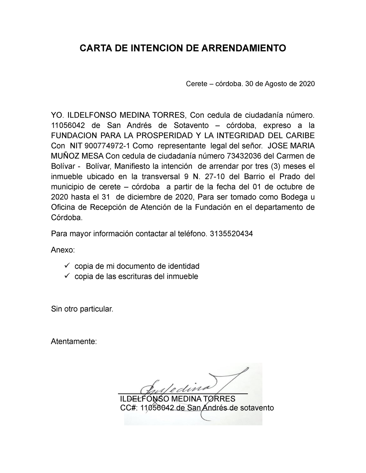 Modelo Carta De Intencion De Renta Modelo De Informe 5367