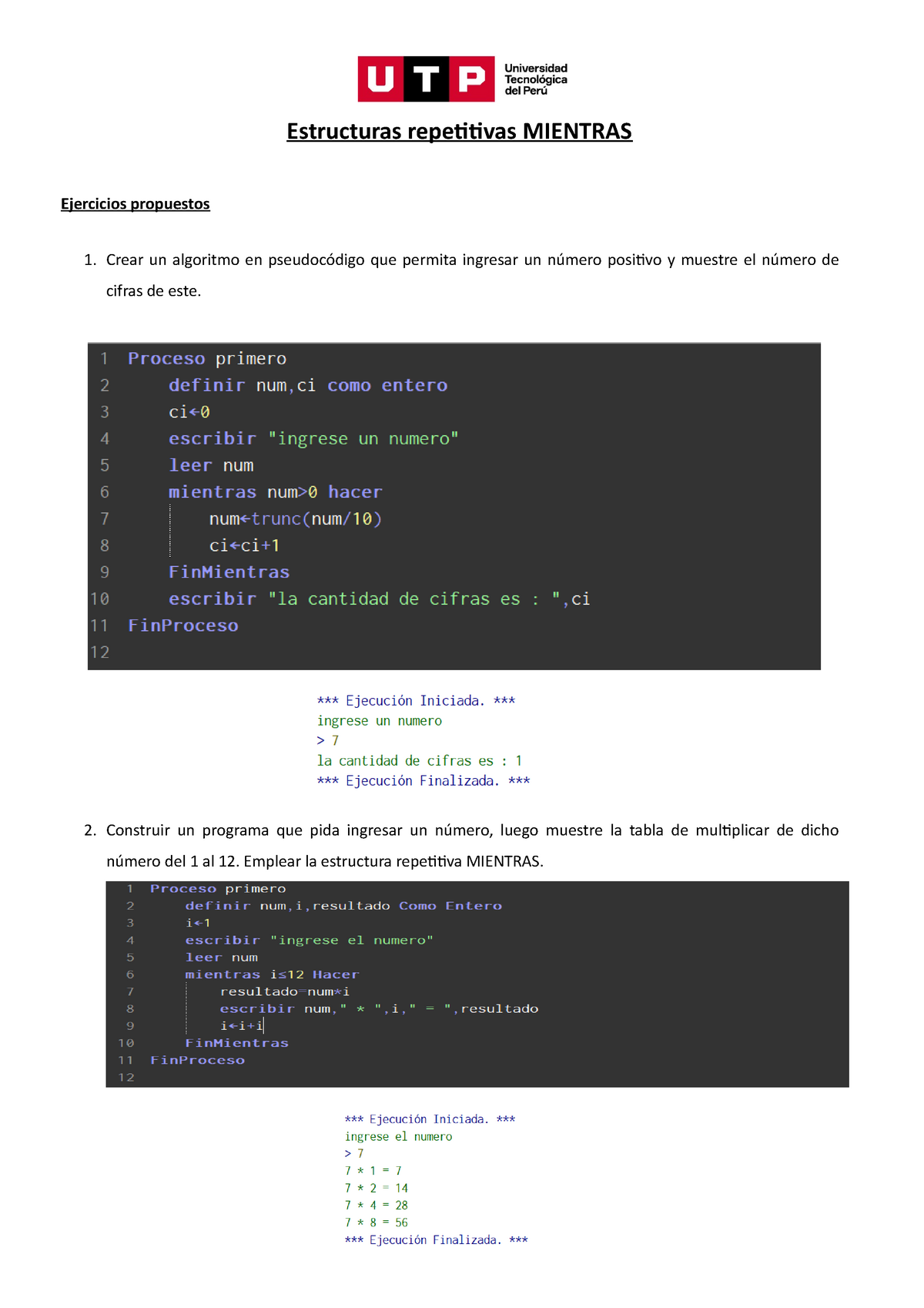 S Principios De Algoritmos UTP Estructuras Repetitivas MIENTRAS Ejercicios