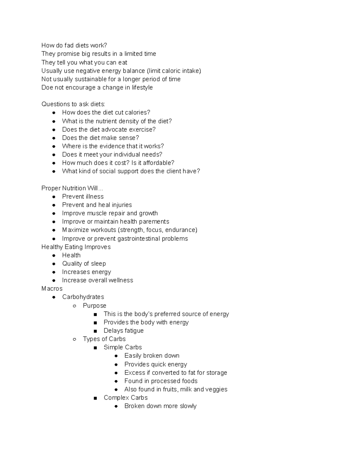 Fad Diets Lecture notes 1 How do fad diets work? They promise big