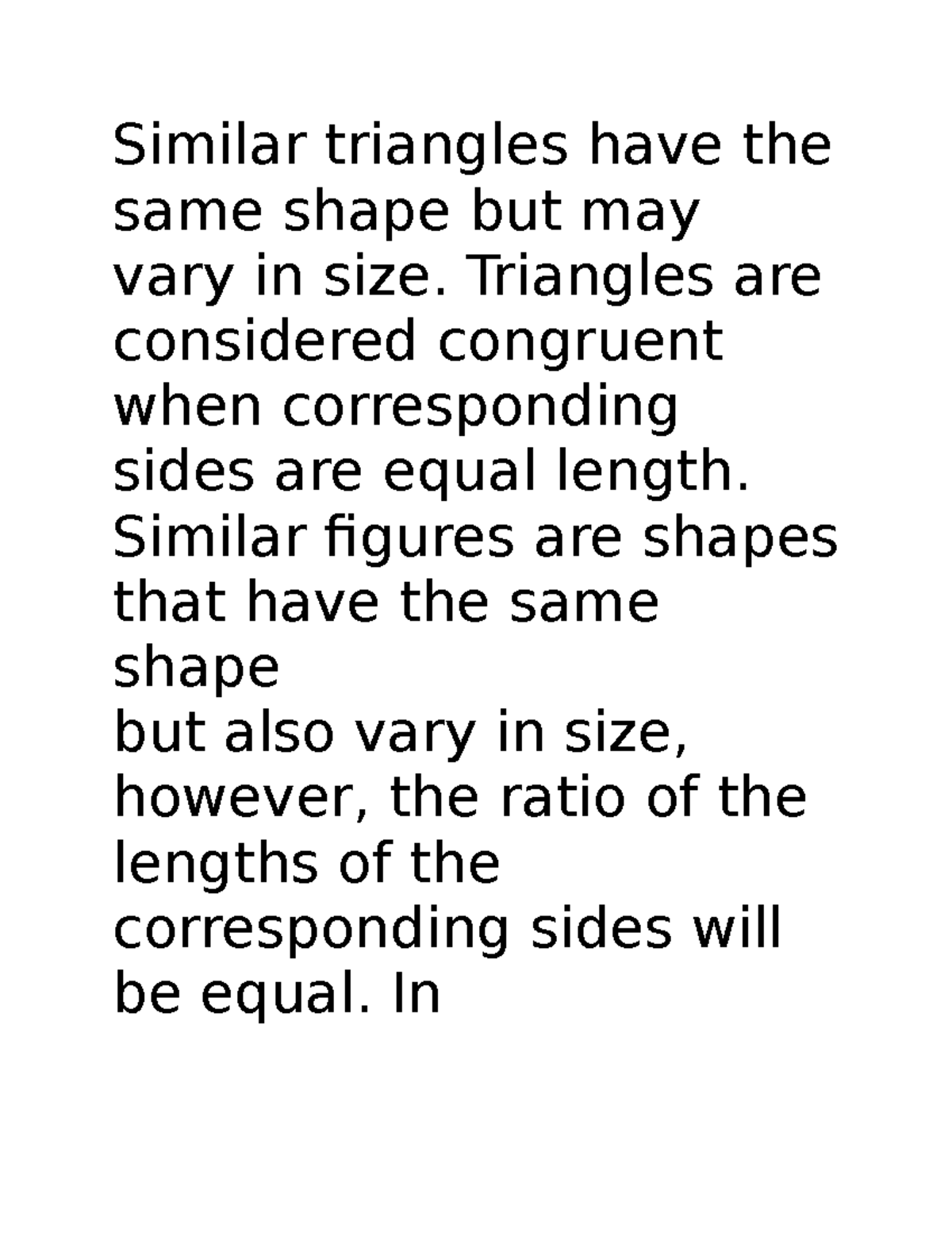 Topic 1 DQ1 - Discussion question and answer - Similar triangles have ...