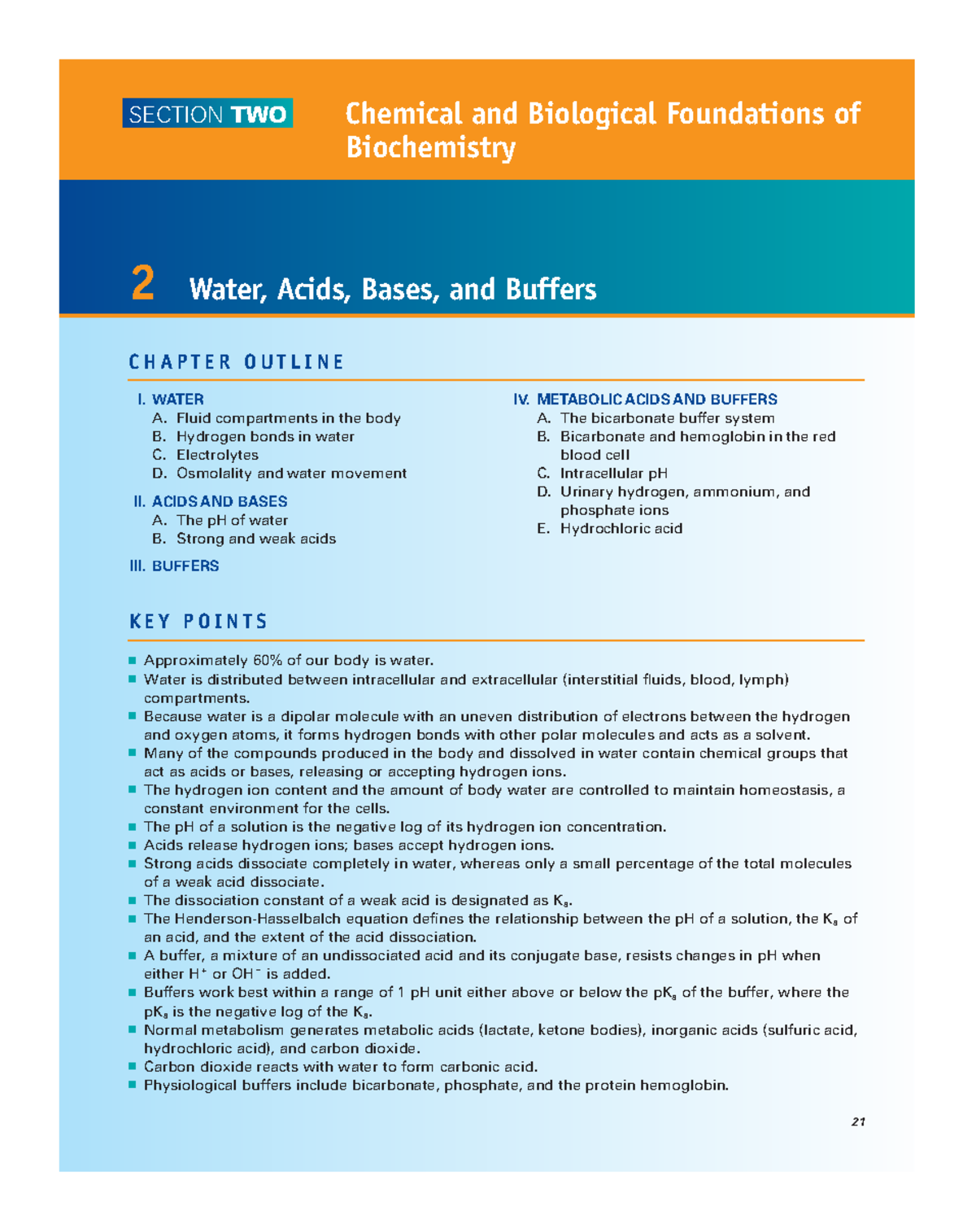 2. Water and buffers SECTION TWO Chemical and Biological Foundations of Biochemistry 2 Water