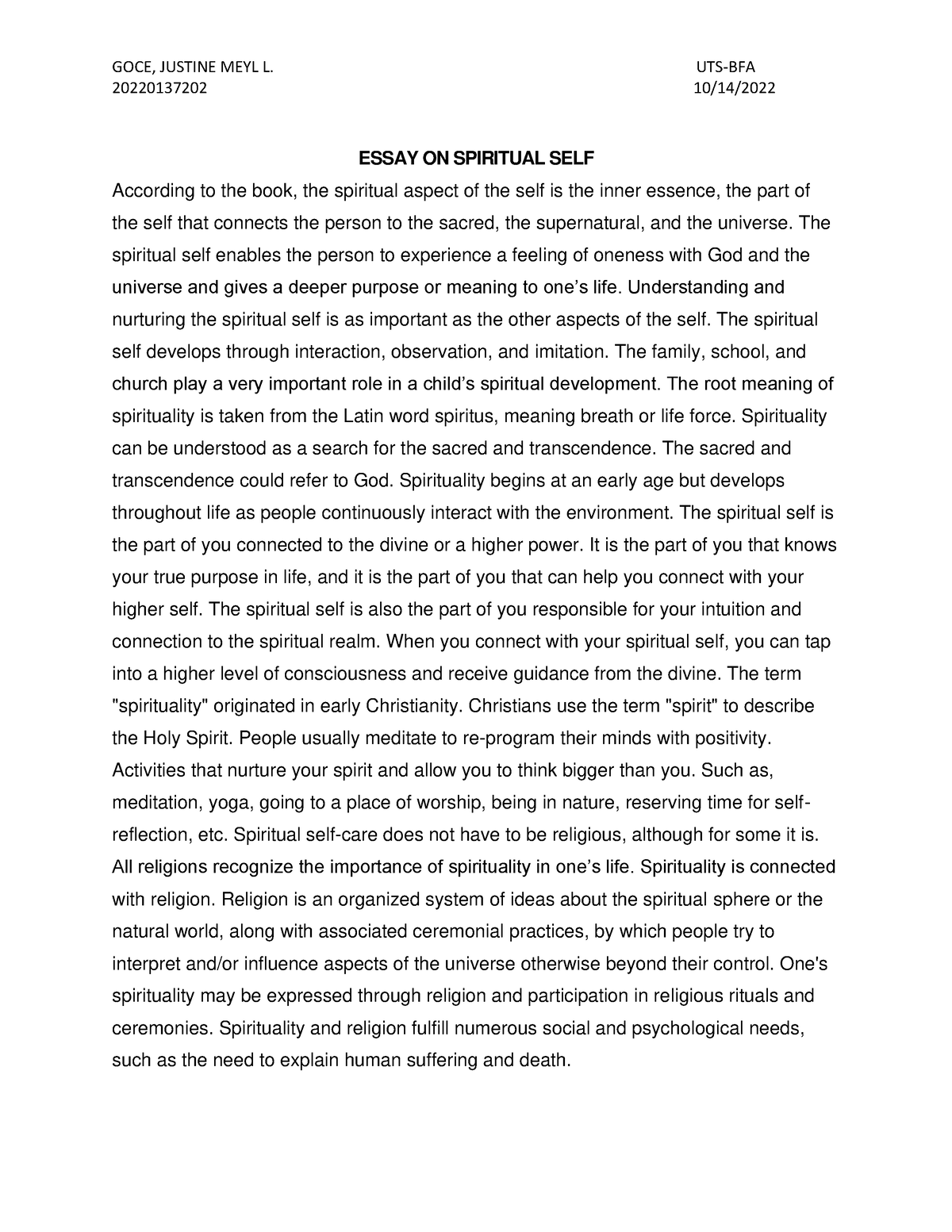 argumentative essay on spirituality