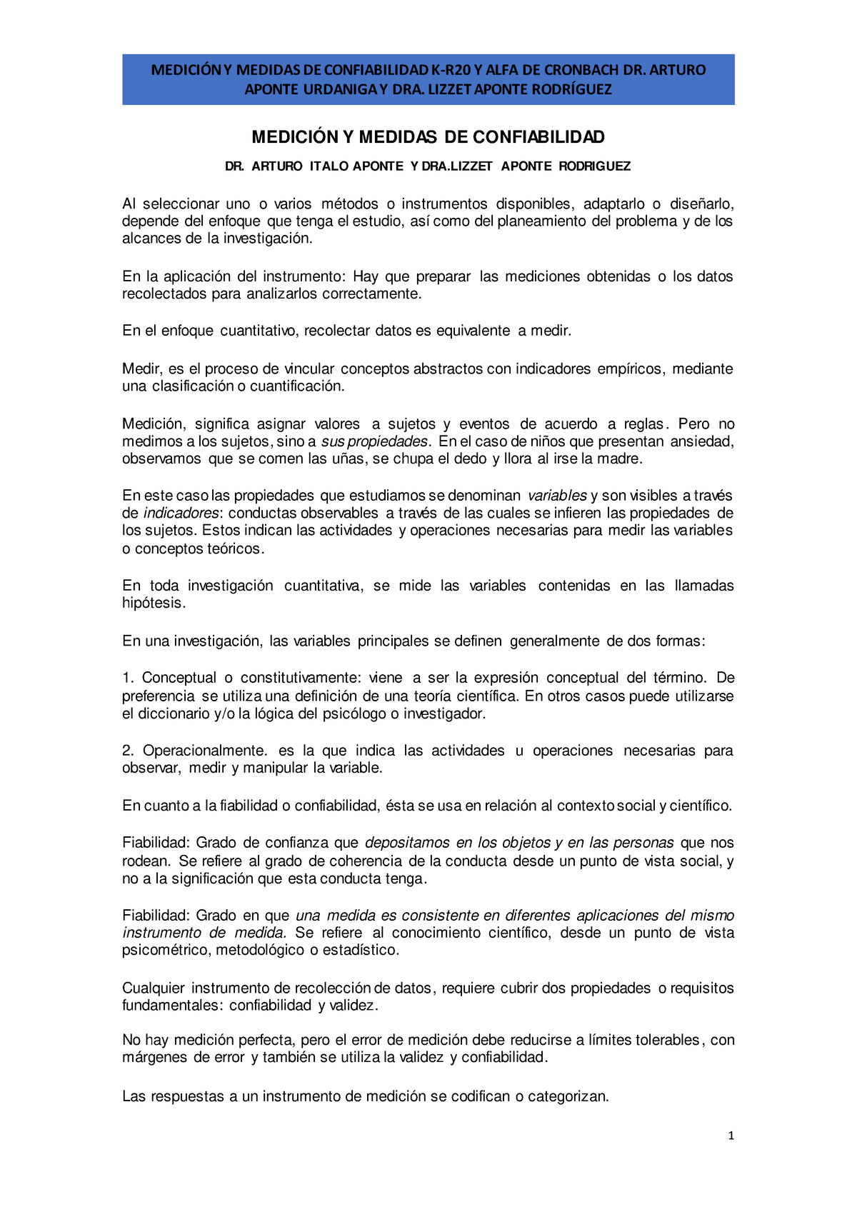 P 1 S 14 Medición Y Medidas De Confiabilidad Kuder Richardson 20 Aponte Urdaniga Y Dra Lizzet 4878