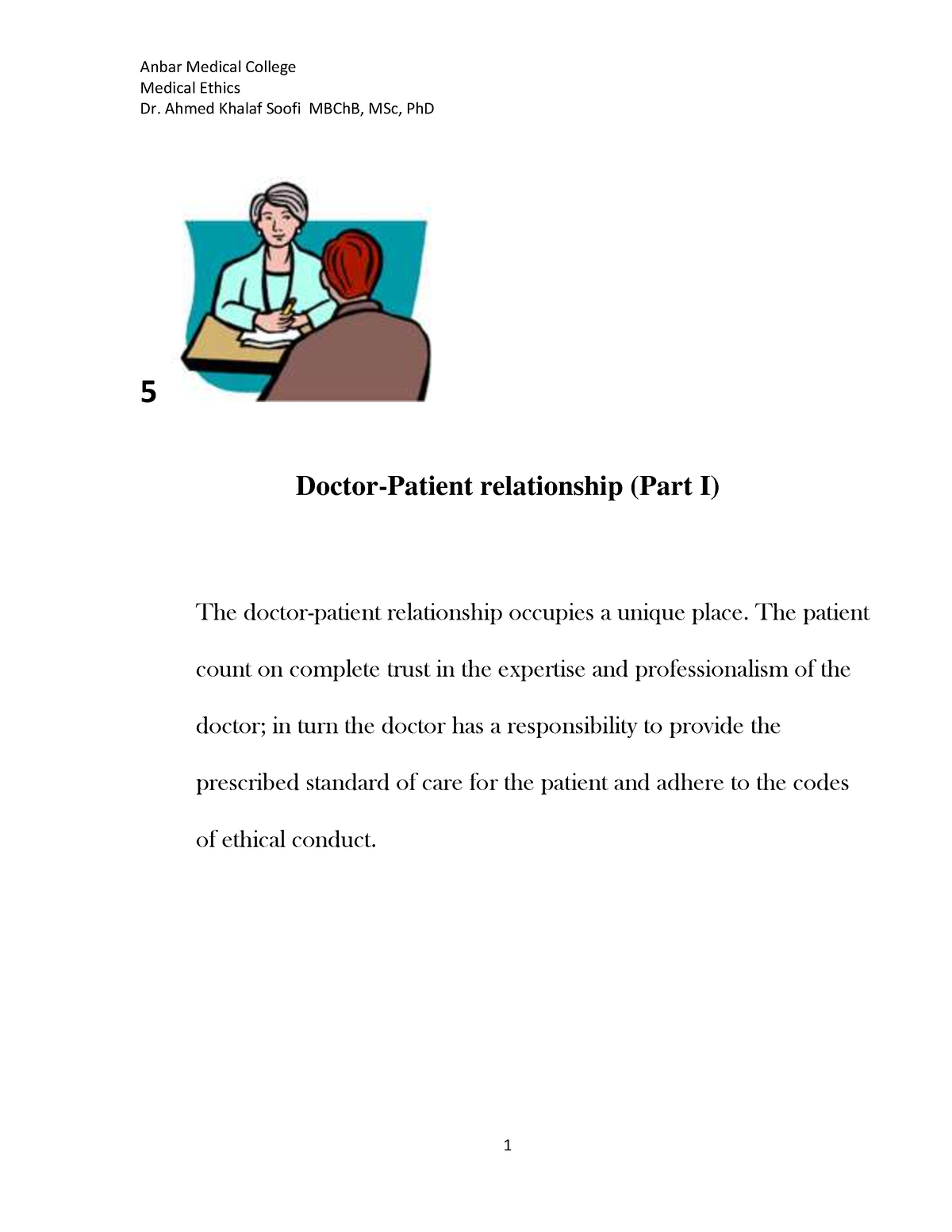 Doctor-Patient Relationship (Part I) - Dr. Ahmed Khalaf Soofi MBChB ...