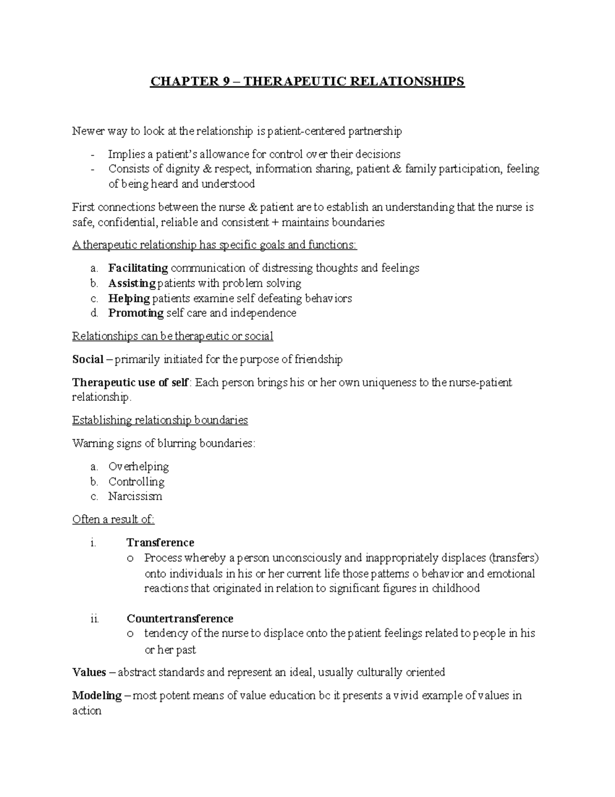 Chapter 9 - CHAPTER 9 – THERAPEUTIC RELATIONSHIPS Newer Way To Look At ...