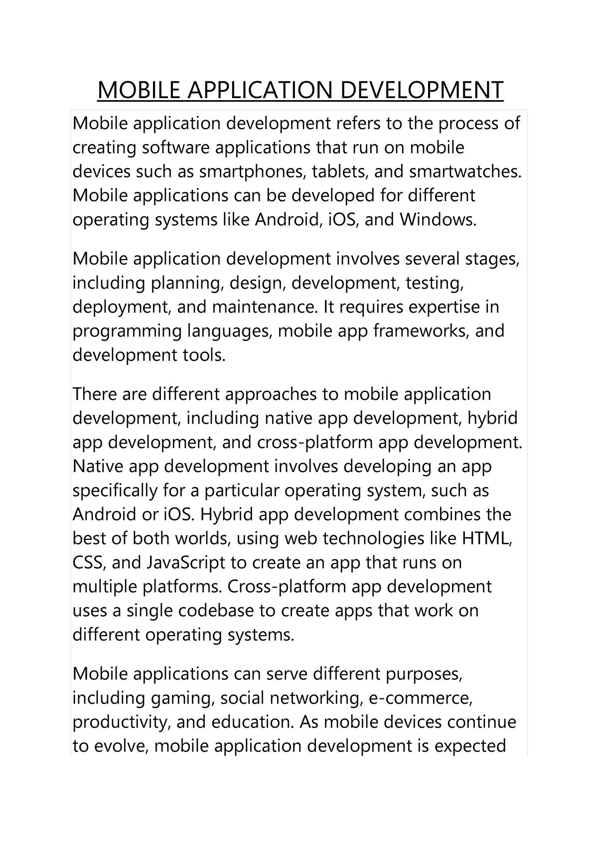 mobile app development essay