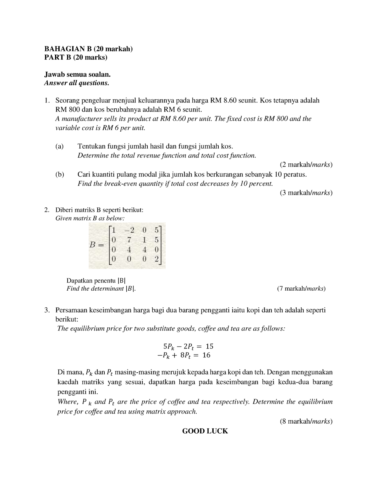 Test Sem 1 Session 20222023 Part B - BAHAGIAN B (20 Markah) PART B (20 ...