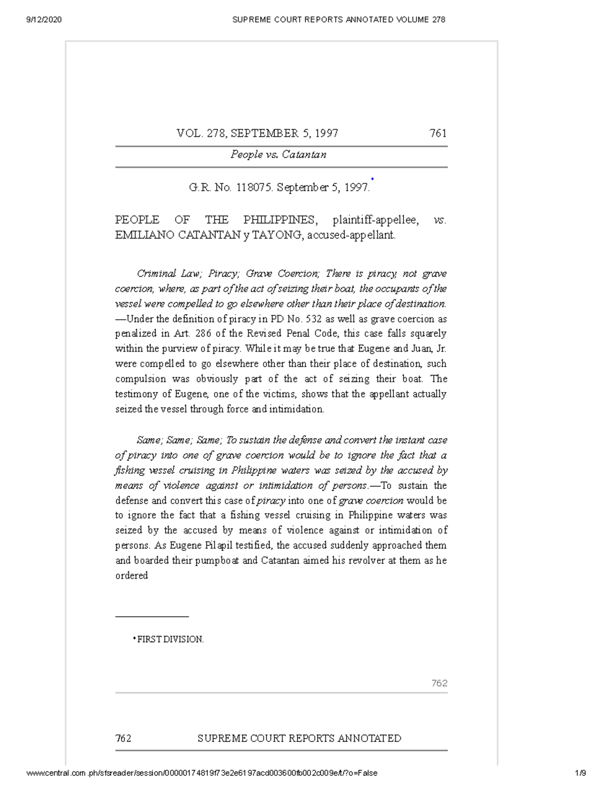 5. People V. Catantan GR No. 8075, Sept. 5, 1997 - VOL. 278, SEPTEMBER ...