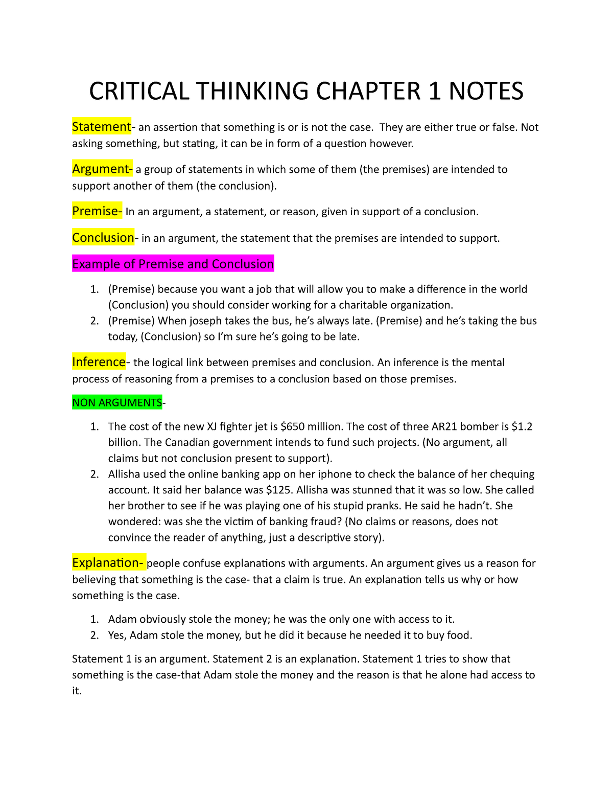 critical thinking chapter 1 summary