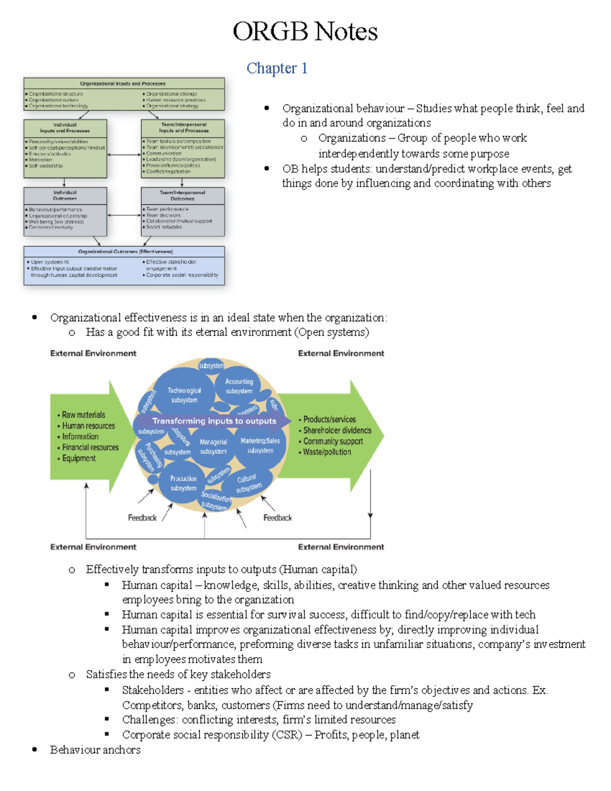 ORGB Notes - Used for finals - ORGB Notes Chapter 1 Organizational ...