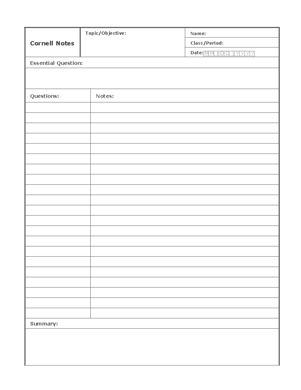 Cornell notes template 21f80300 be - Contemporary World - Cornell Notes ...