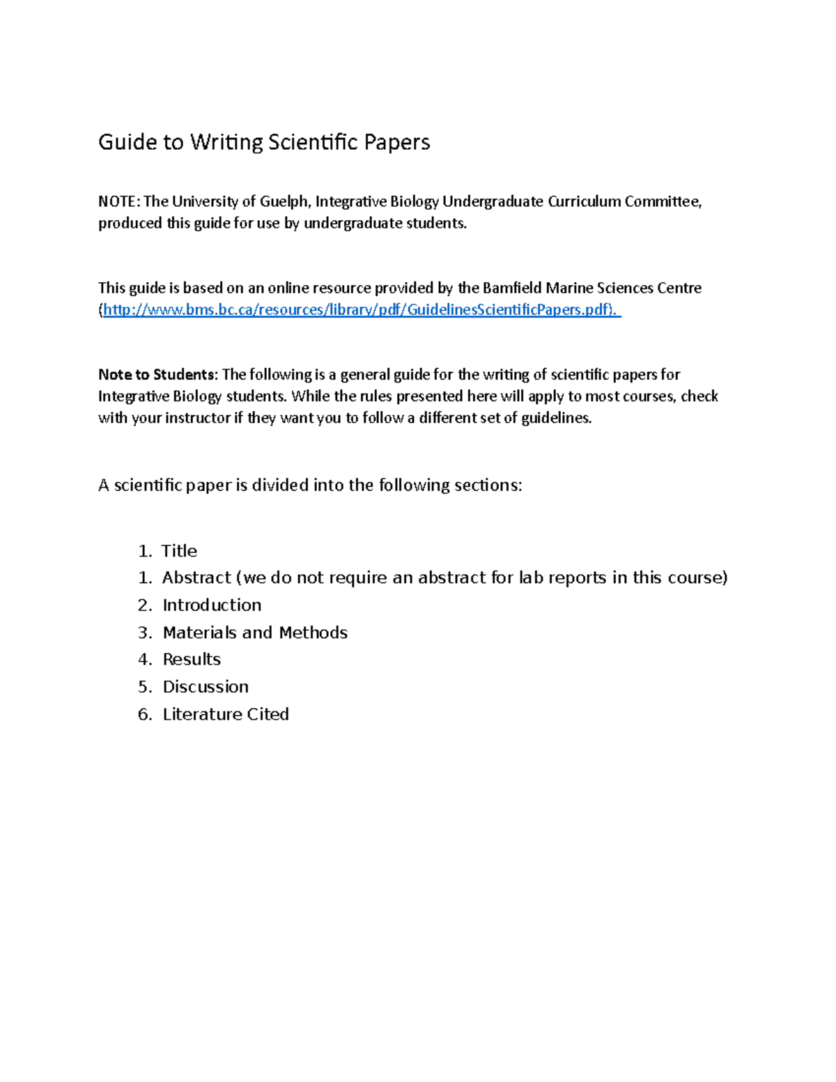 Writing A Lab Report - Instructions and Guidelines - Zoo3200 - U of G ...