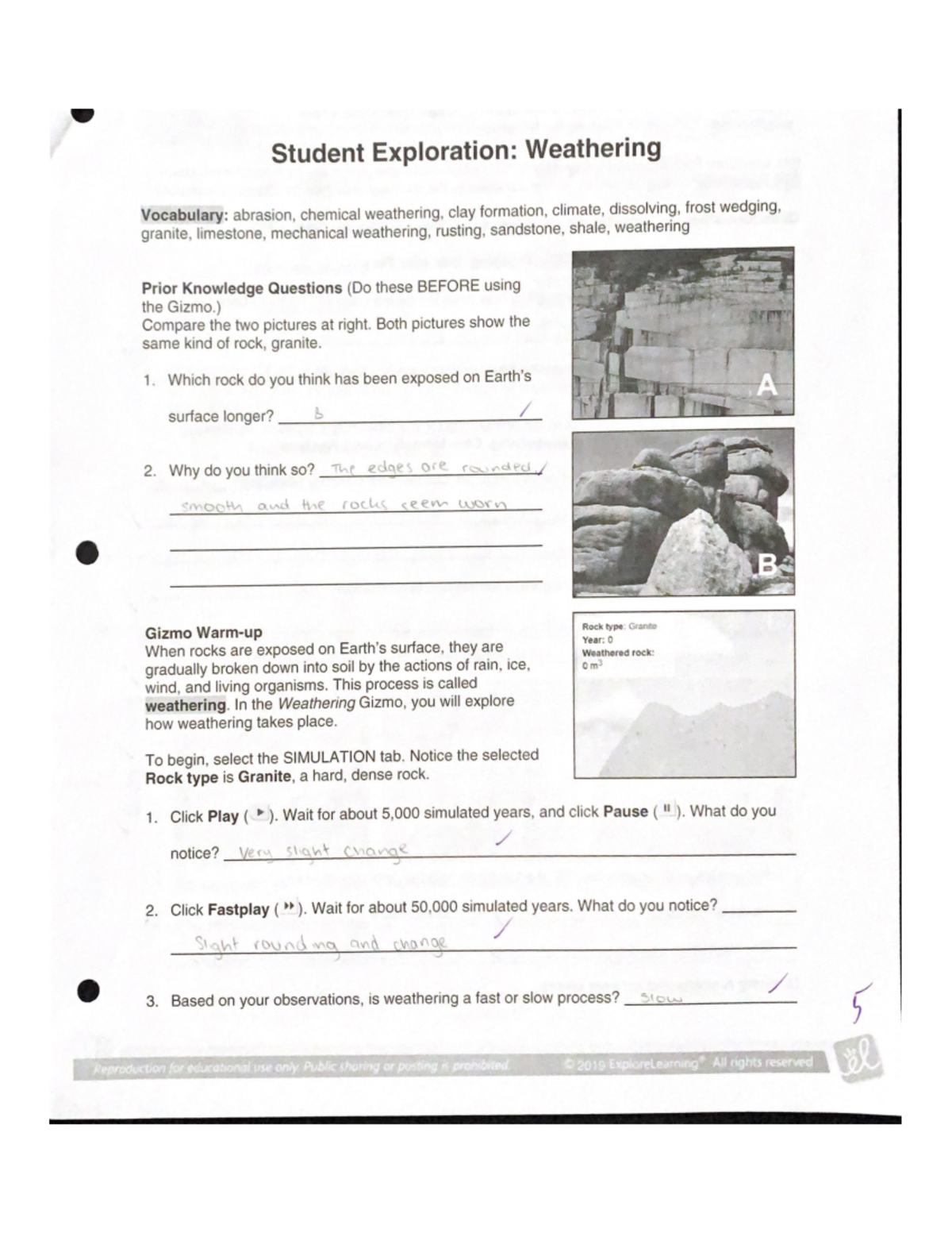 Student Exploration Weathering Gizmo Answer Key - Studocu