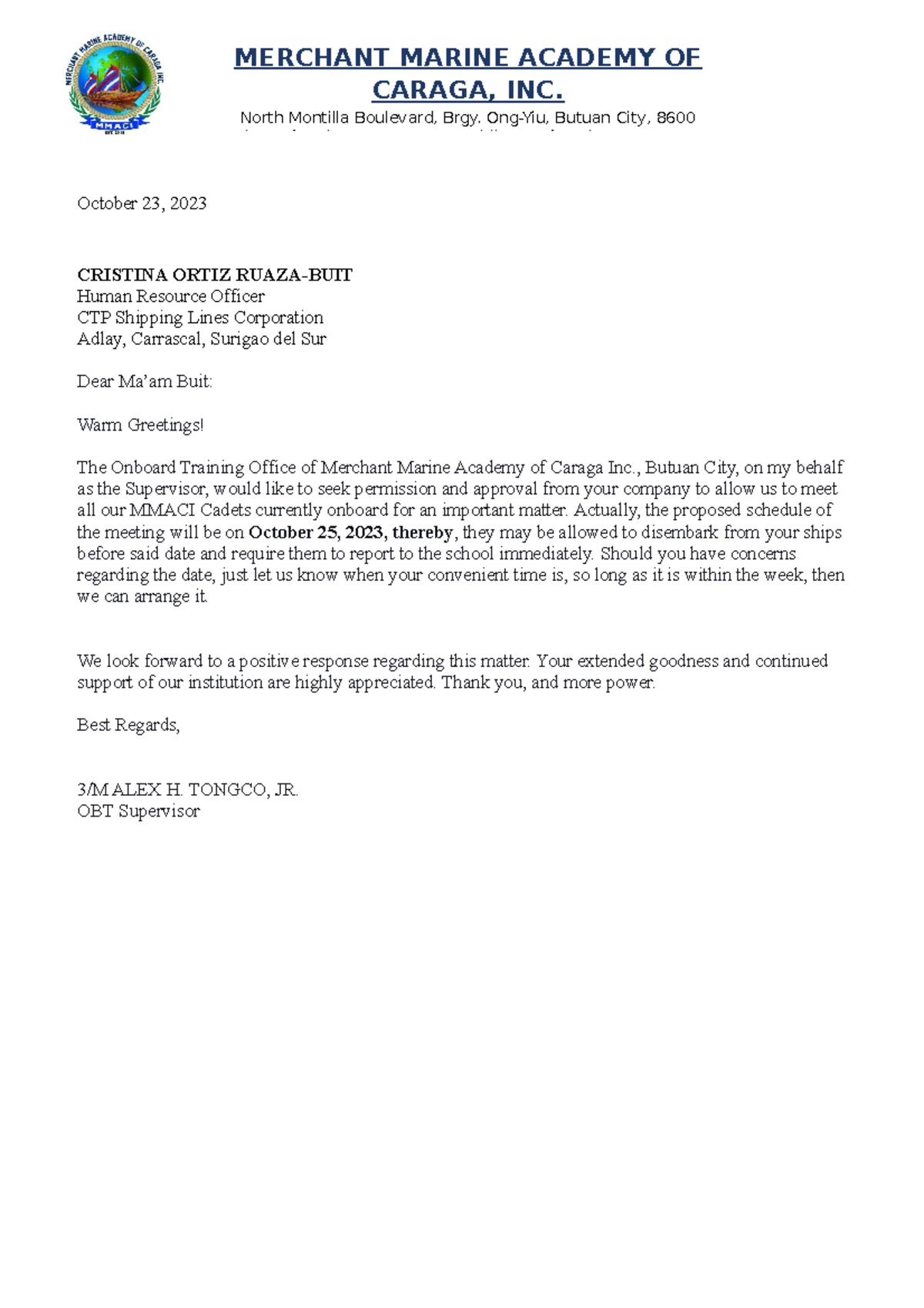 Request-Letter-ctp - for my class - October 23, 2023 CRISTINA ORTIZ ...