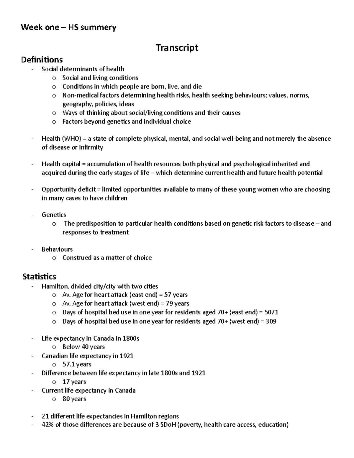 Week One Summery - Week one – HS summery Transcript Definitions Social ...
