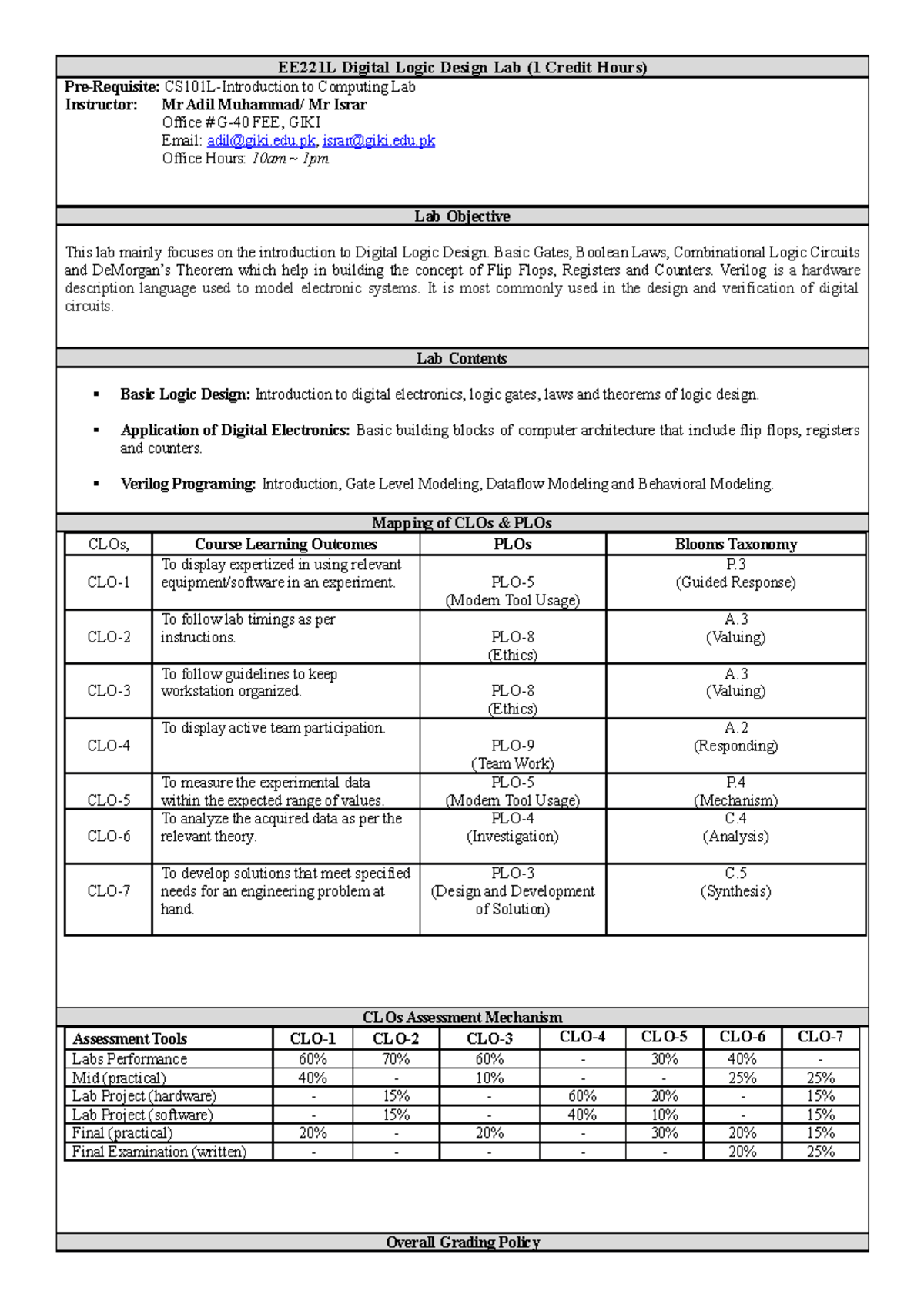 Exam 1 April 2019, questions and answers - EE221L Digital Logic Design ...