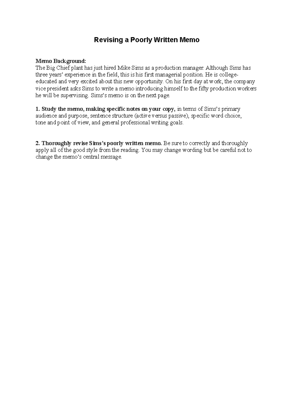 Revising a Poorly Written Memo1 CMN6005 NU Studocu