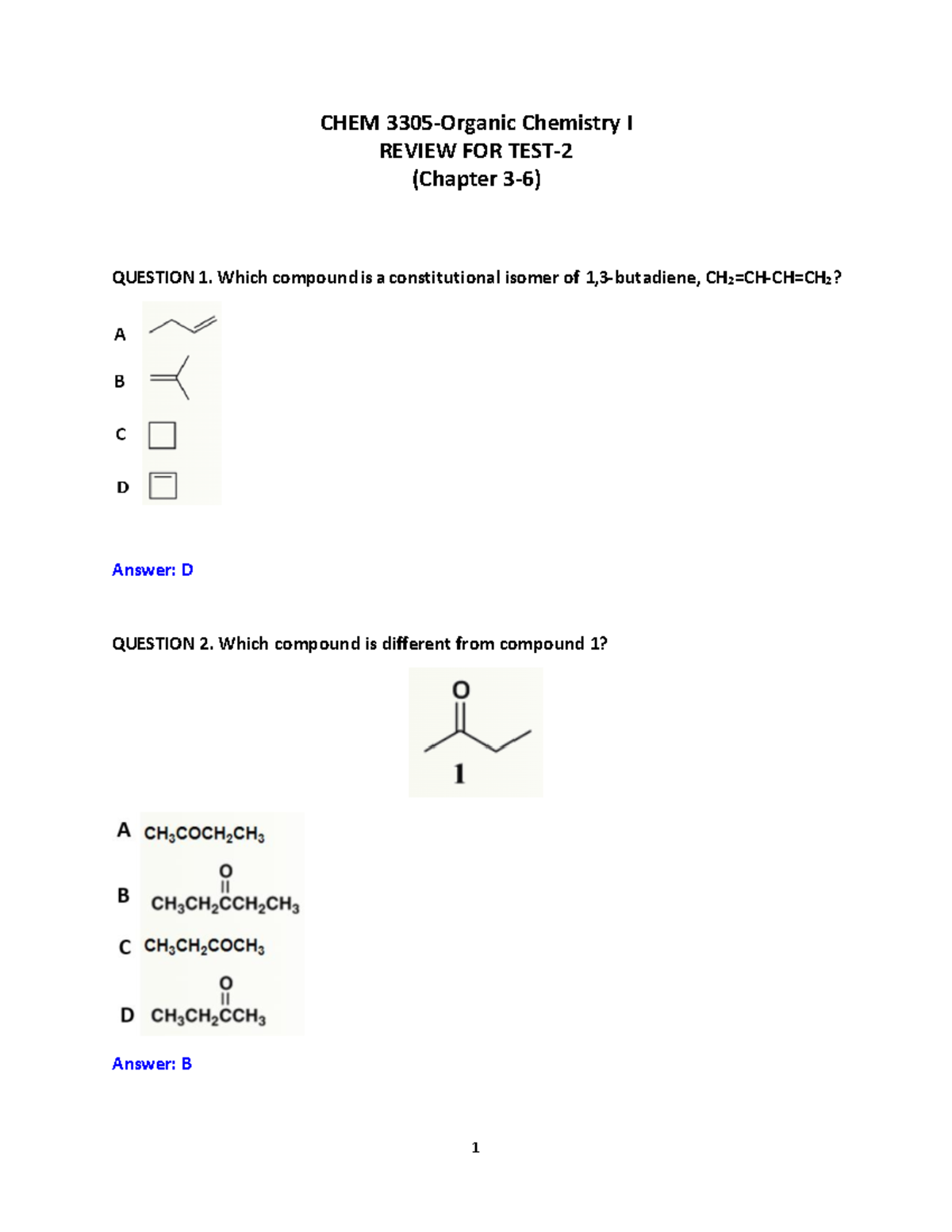 Review For Test 2 Chem 3305 2 Chem 330 5 Organic Chemistry I Review