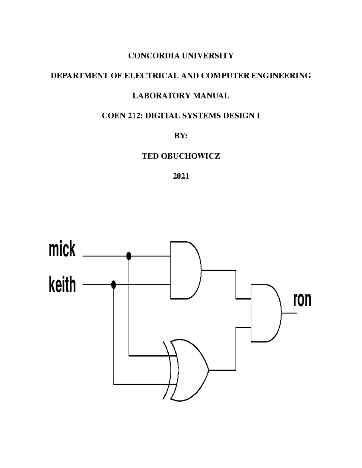 COEN212 LAB Manual CONCORDIA UNIVERSITY DEPARTMENT OF ELECTRICAL AND
