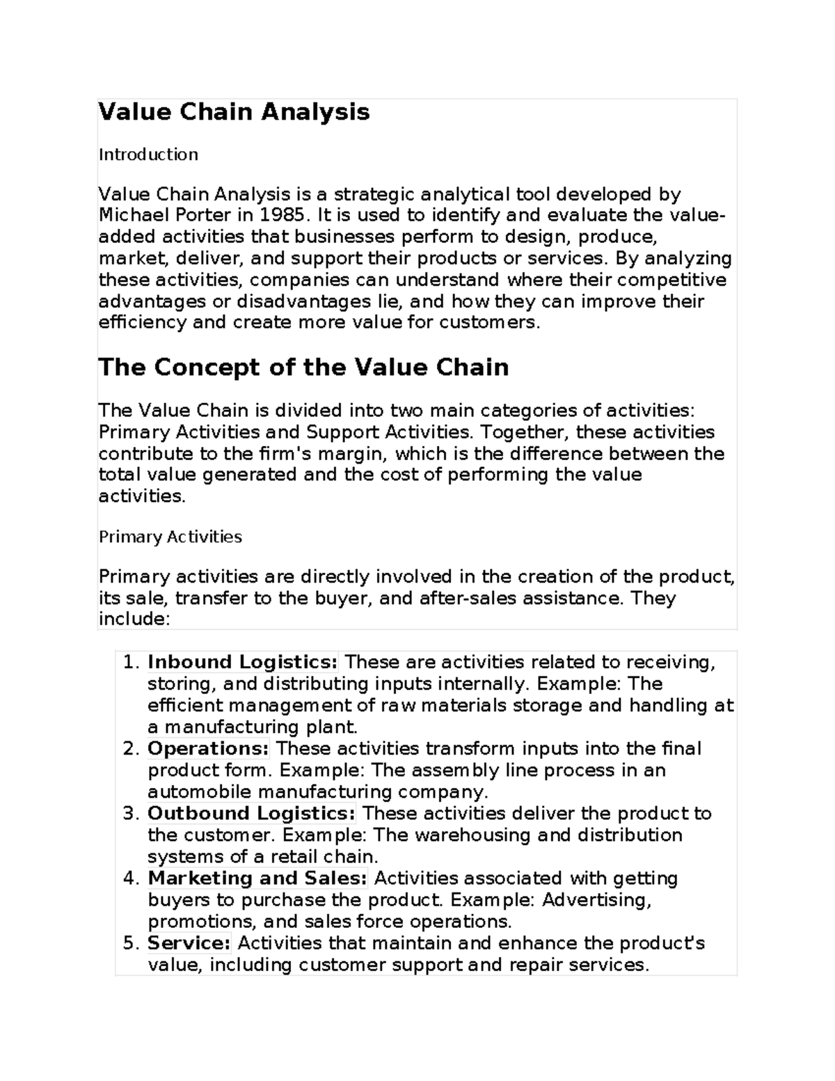 Strat 6 Value Chain Analysis - Value Chain Analysis Introduction Value ...