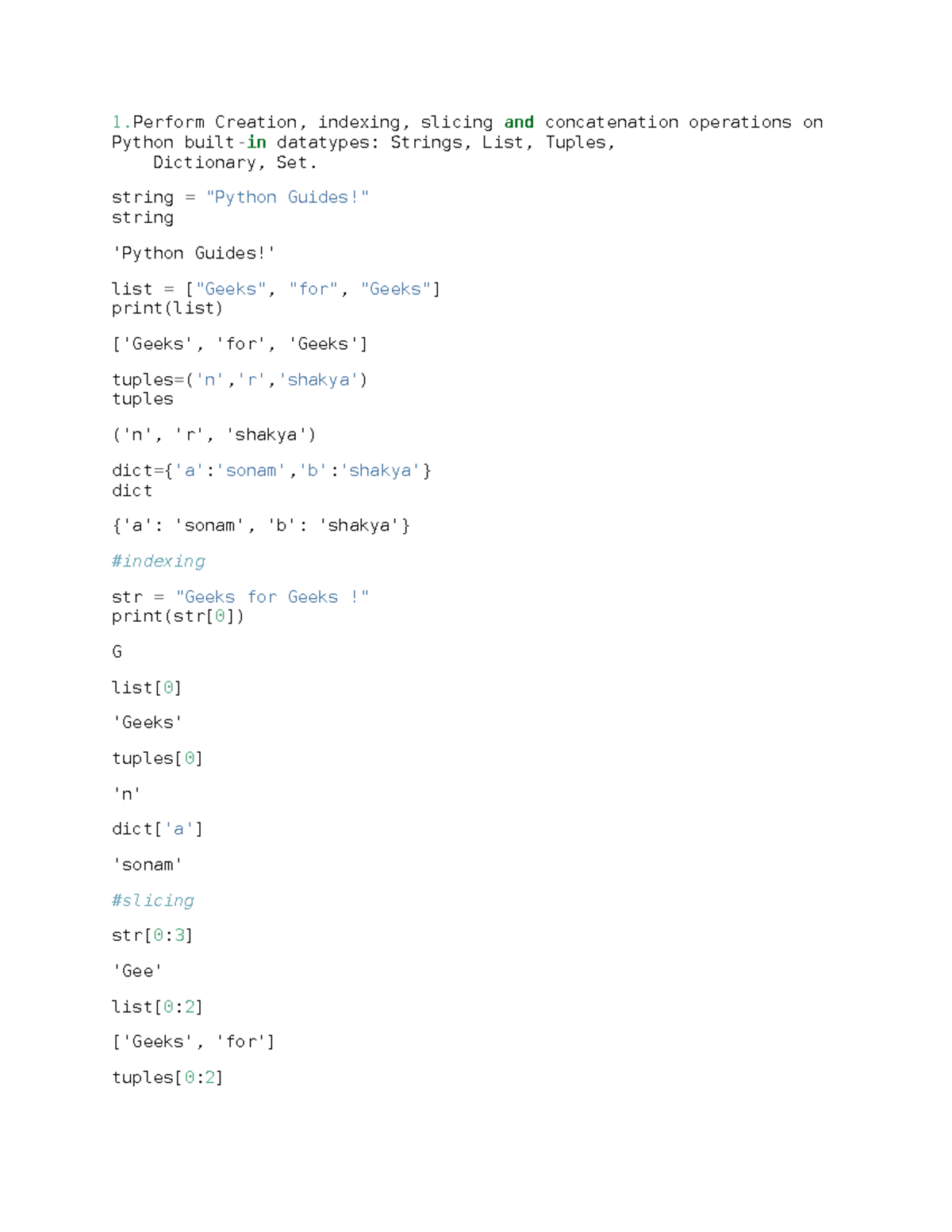 Ds file - prefect notes - 1 Creation, indexing, slicing and ...