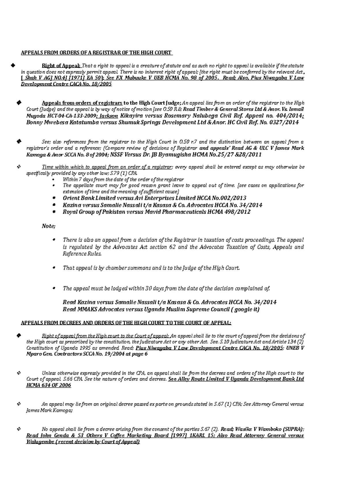 Appeals from Registrars and From High Court to Court of Appeal ...