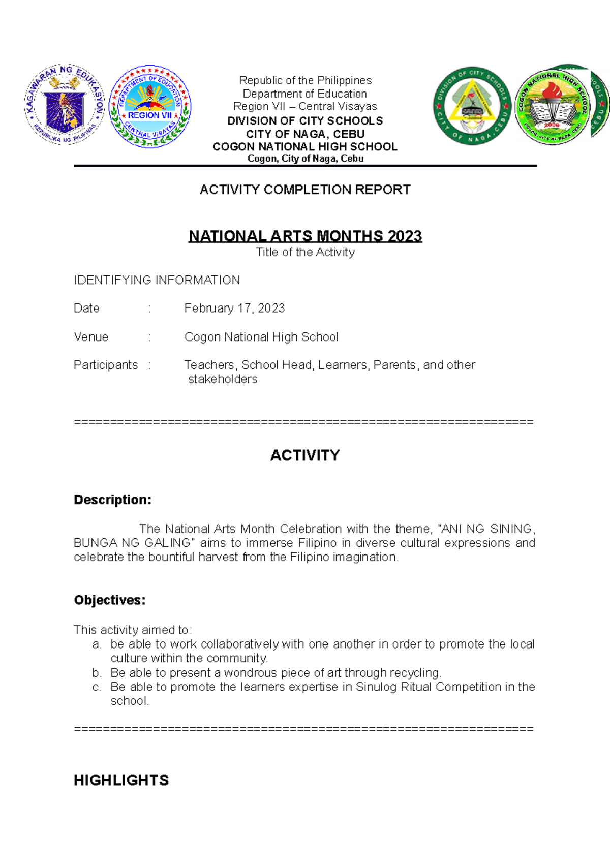 Arts month 2023 - The reports have consolidated quarterly. - Republic ...
