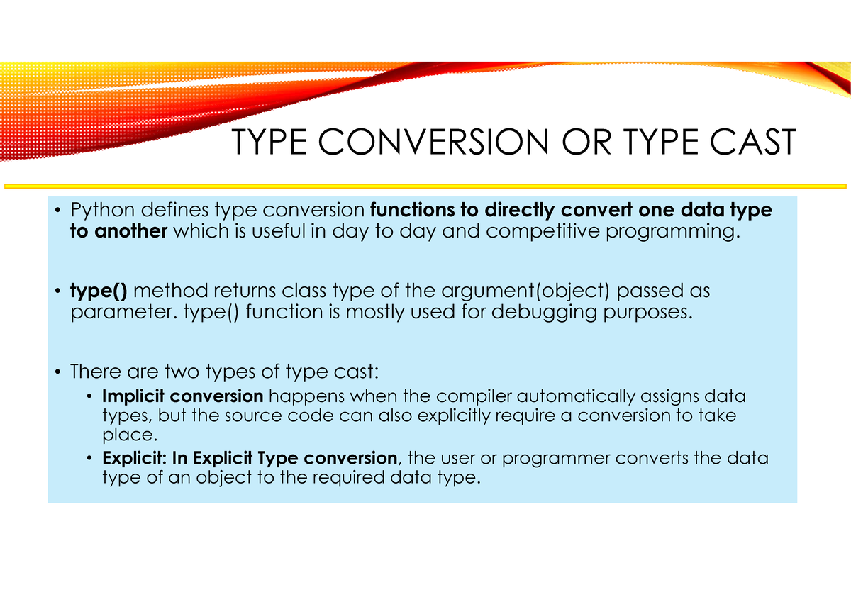 033 054 Python Programming TYPE CONVERSION OR TYPE CAST Python 